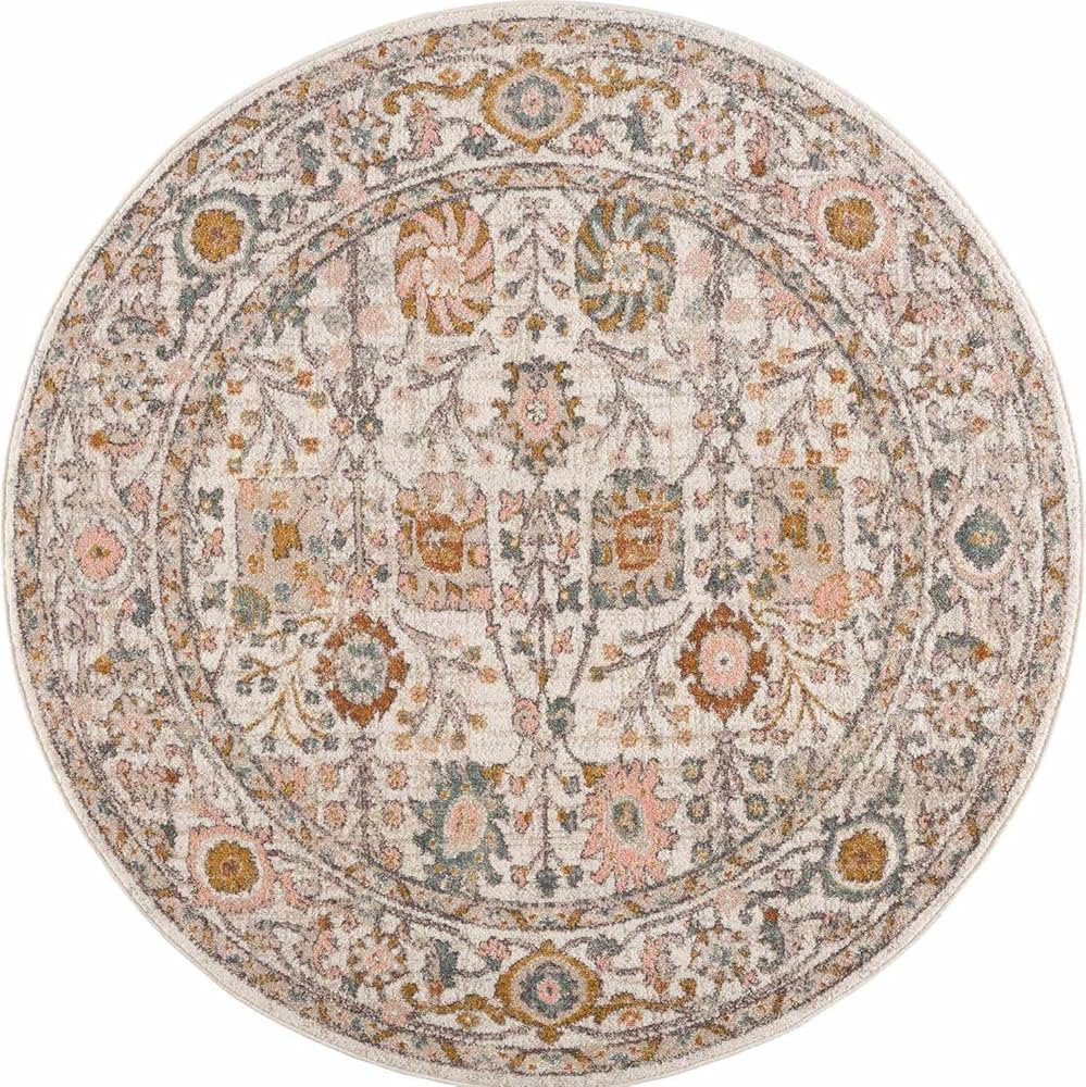 Herstmonceux Boho Vintage Colorful Area Rug - Farmhouse Traditional Floral Pink Rug for Living Ro... | Amazon (US)