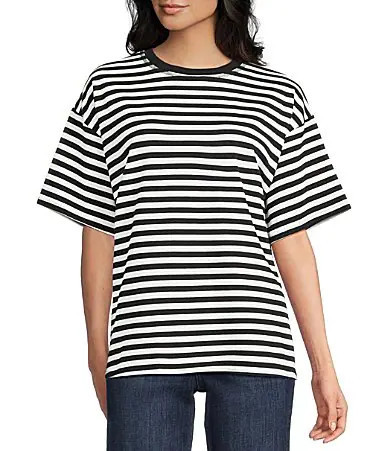 Things Between Crew Neck Stripe Short Sleeve Boxy T-Shirt - S | Dillard's