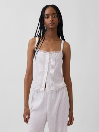 Linen-Blend Pintuck Crop PJ Tank Top | Gap (US)
