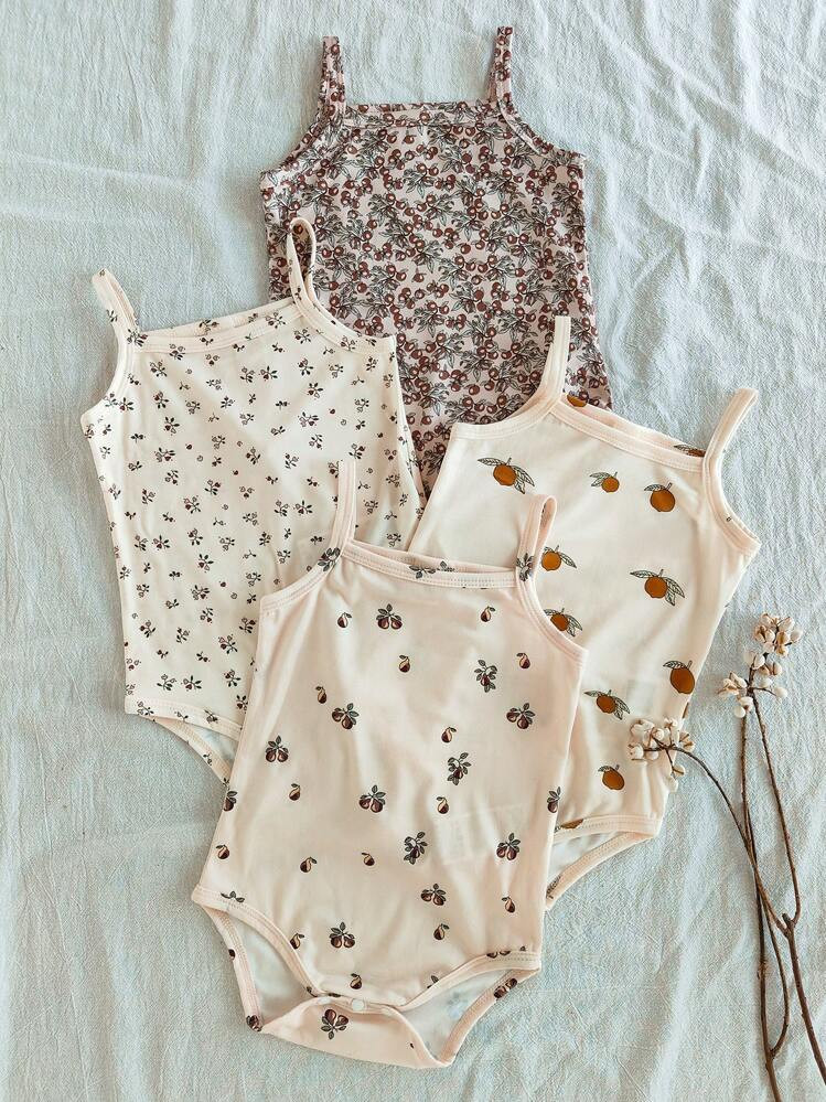 Vintaside Kids 4pcs/Set Baby Girl Casual Ditsy Floral Bodysuit Set | SHEIN
