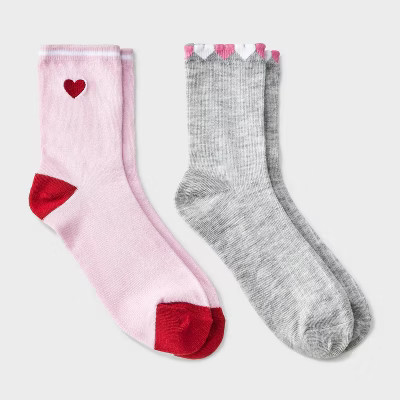 Girls' 2pk Embroidered Heart Crew Socks - art class™ | Target