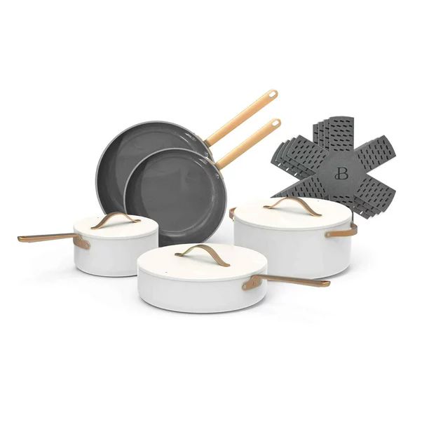 Beautiful 12pc Ceramic Non-Stick Cookware Set, White Icing, by Drew Barrymore - Walmart.com | Walmart (US)