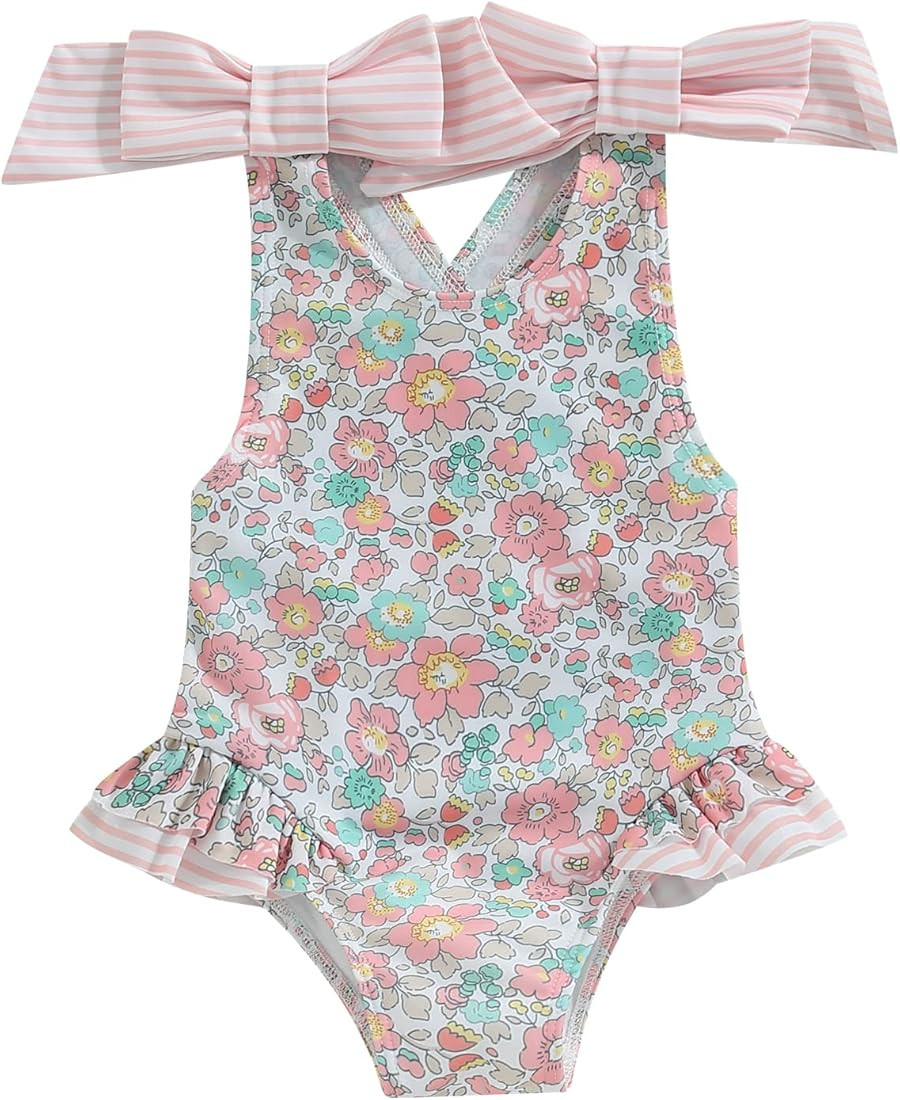 Toddler Girls Strap One Piece Swimsuit Floral Sleeveless Backless Bathing Suit Ruffles Bowknot Sw... | Amazon (US)
