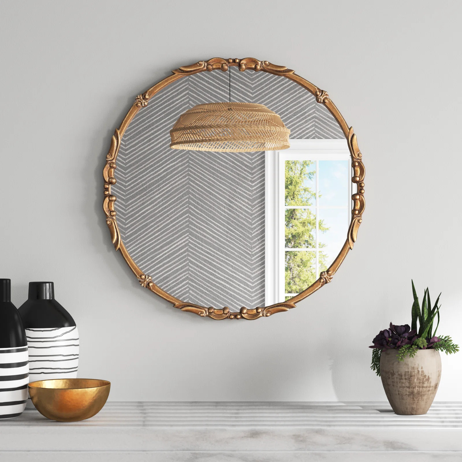 Tantallon Traditional Metal Round Wall Mirror | Wayfair North America