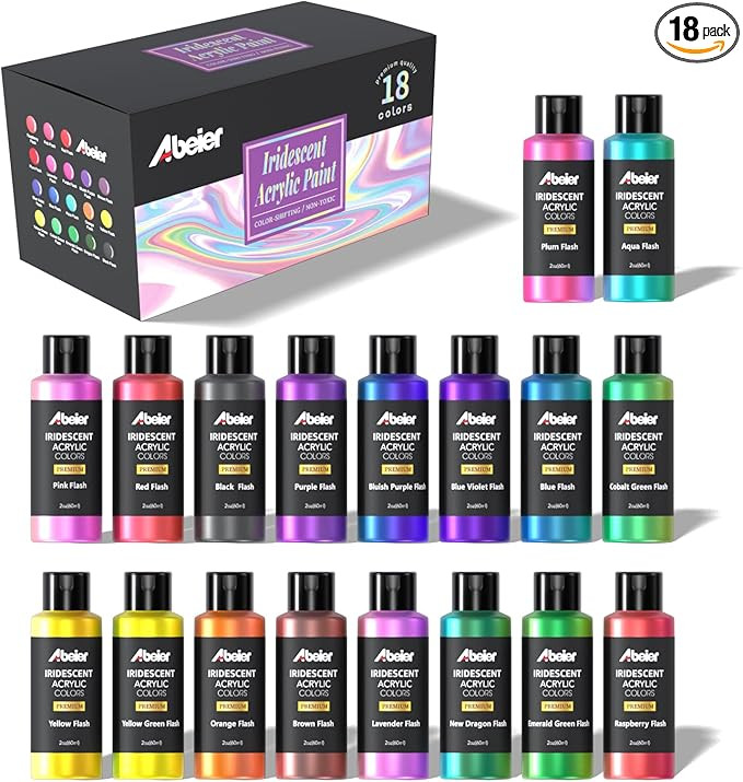ABEIER Iridescent Acrylic Paint, Set of 18 Chameleon Colors, 2 oz/60ml Bottles, Color-shifting, N... | Amazon (US)