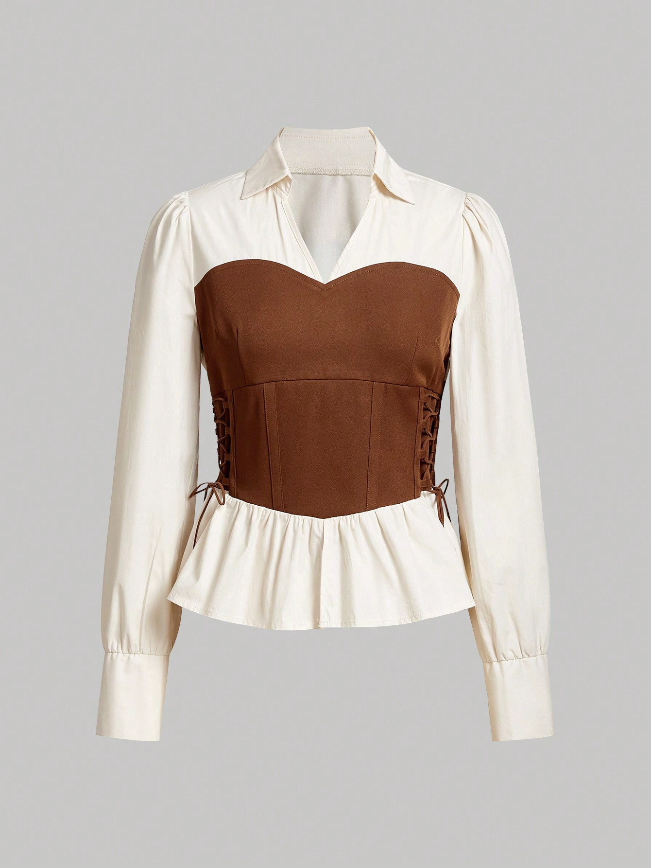 SHEIN MOD Two Tone Lace Up Side 2 In 1 Blouse | SHEIN