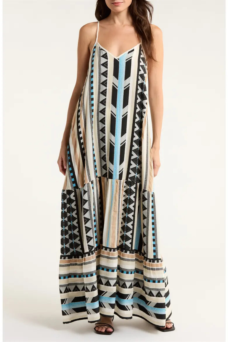 Embroidered Tiered Cotton Blend Cover-Up Maxi Dress (Women) | Nordstrom | Nordstrom