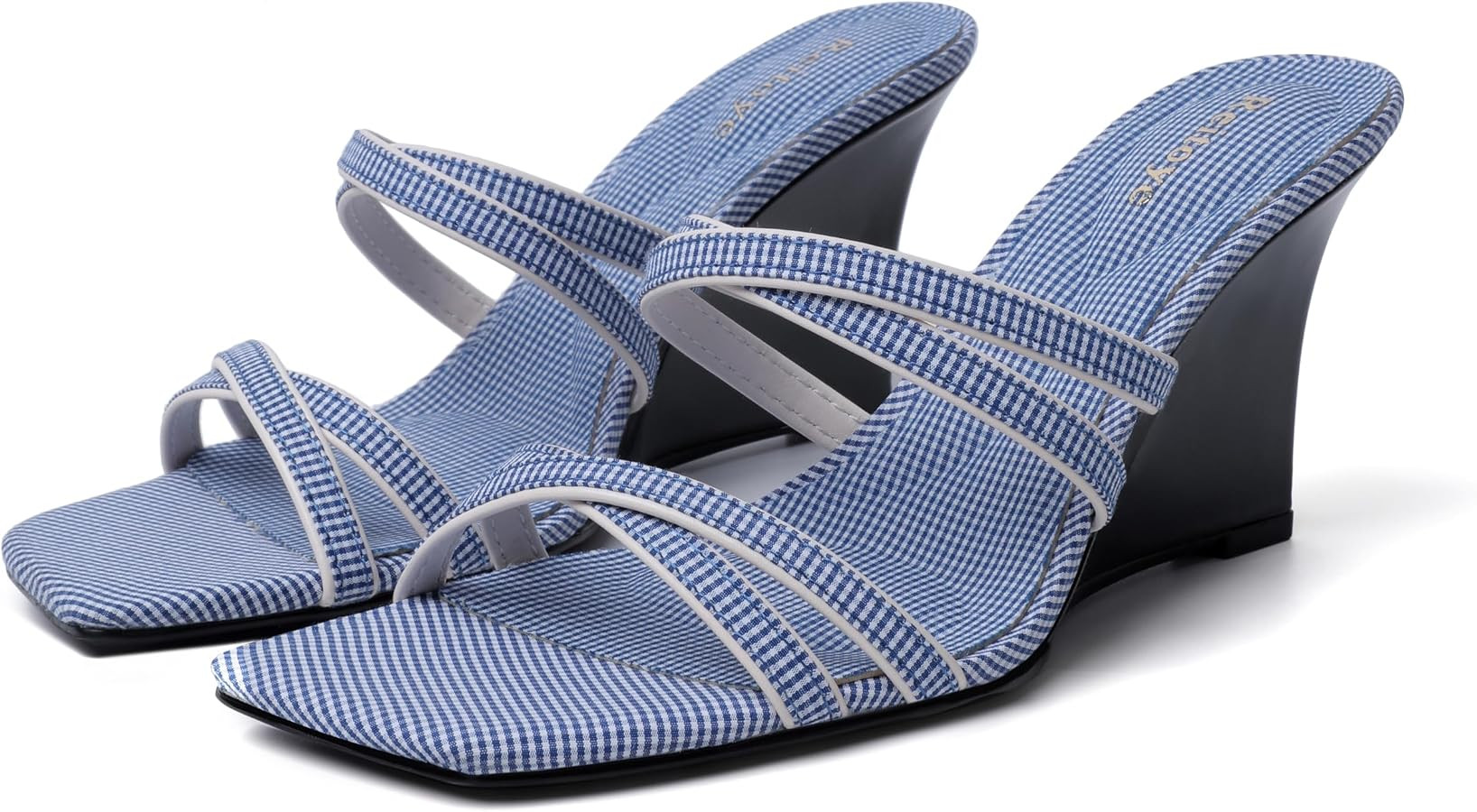 Reitoye Women's Wedge Sandals Square Open Toe Slides Wedge Sandals Heels Slip On Wedge Heeled San... | Amazon (US)
