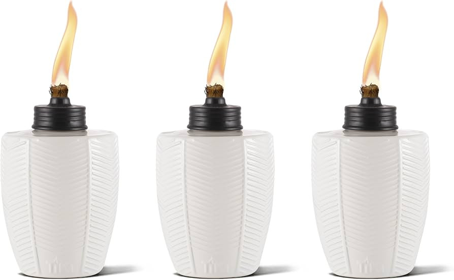TIKI 3-Pack Tabletop Torch – Glass Herringbone Ivory, Decorative Outdoor Tabletop Torches for P... | Amazon (US)
