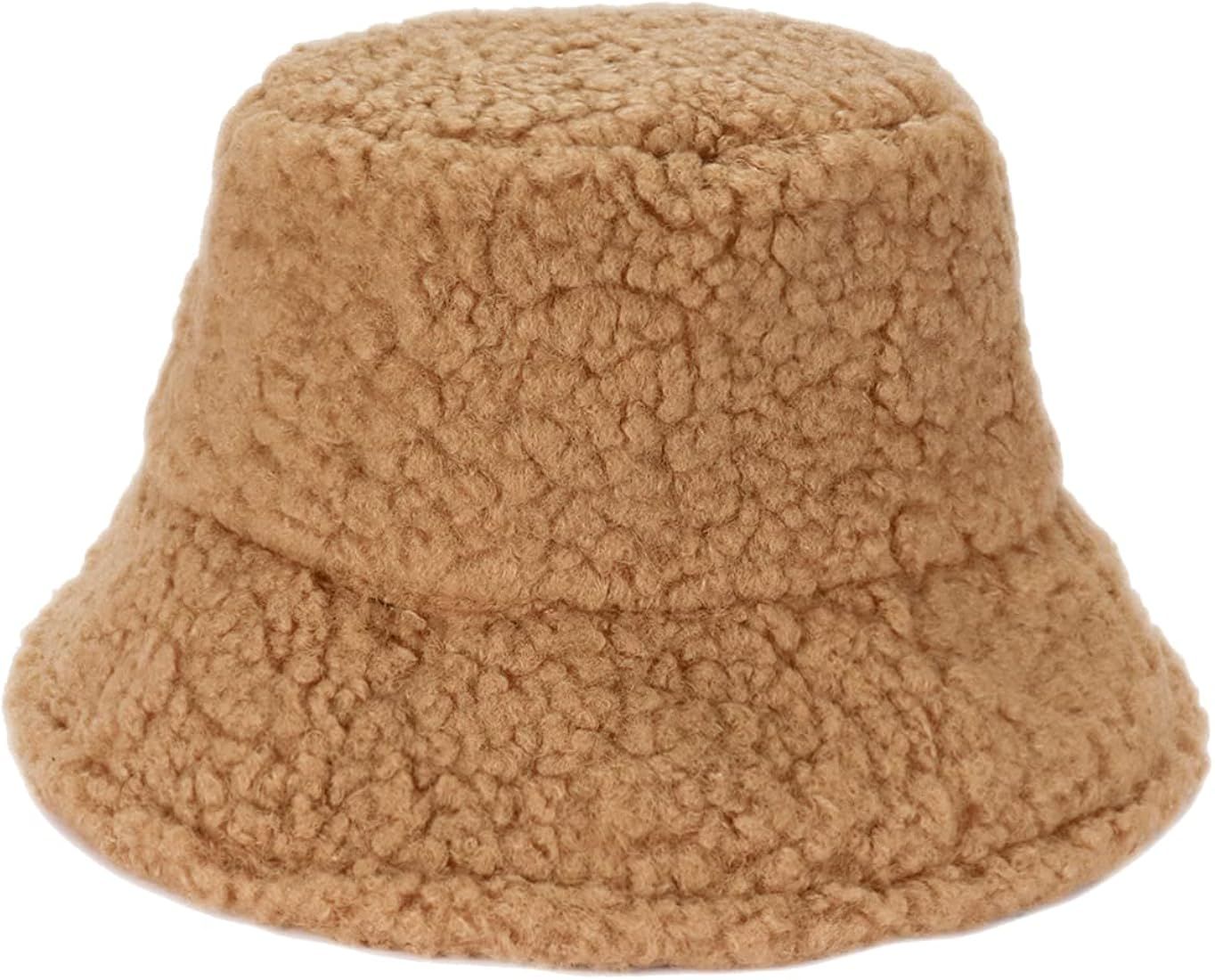 Khaki Winter Bucket Hat for Women Appa Buckets Lamb Wool Bucket Hat for Girls Warm Teddy Velvet F... | Amazon (US)