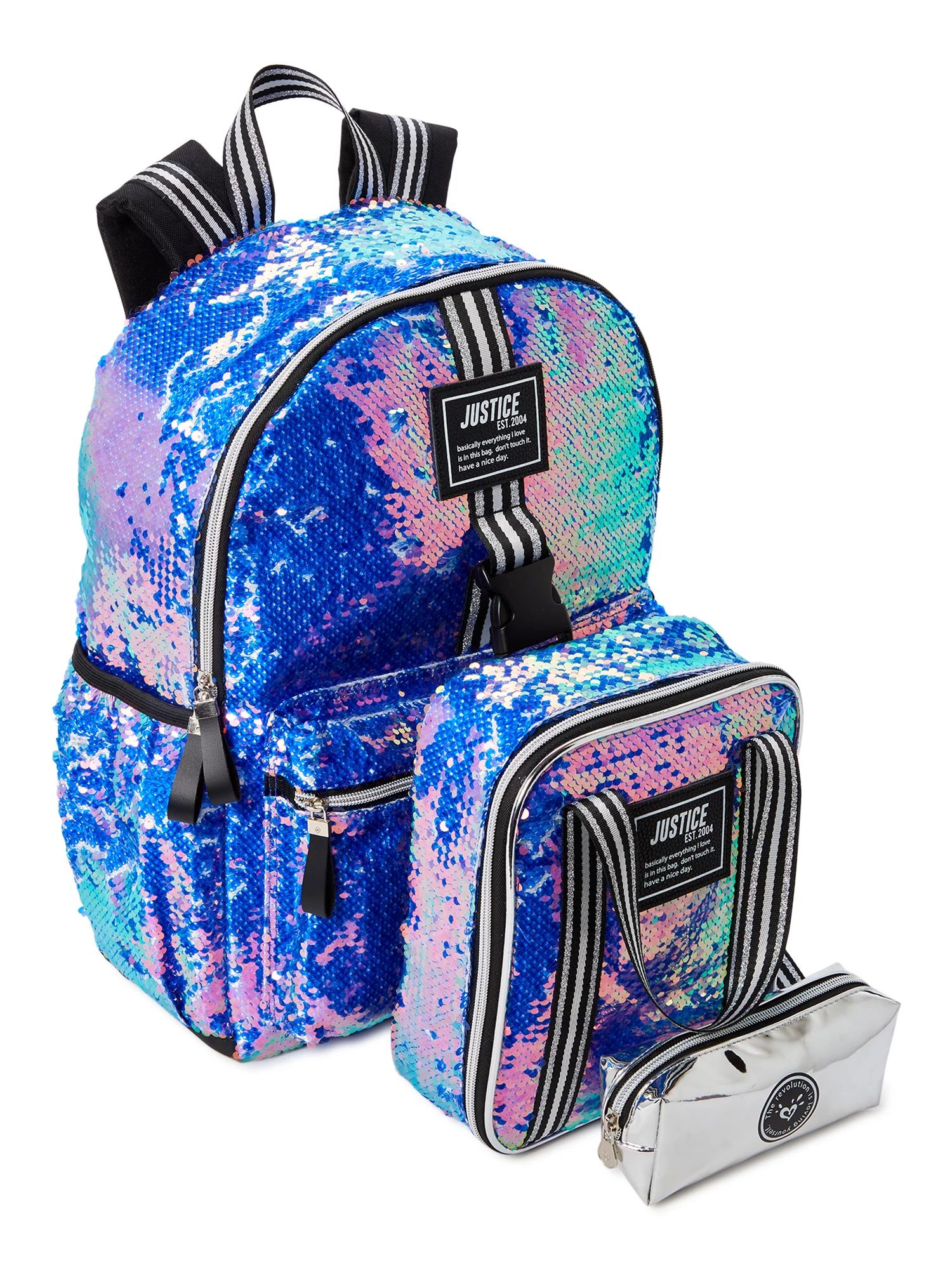 Justice Girls Backpack, Lunch Tote and Pencil Case, 3-Piece Set Multi-Color Sequin | Walmart (US)