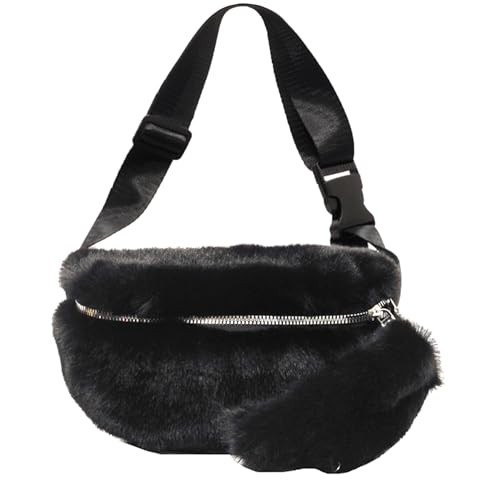 Fuzzy Fanny Pack for Women Faux Fur Belt Bum Bag with Adjustable Strap Waist Pouch Casual Crossbody Purse for Travel | Amazon (US)