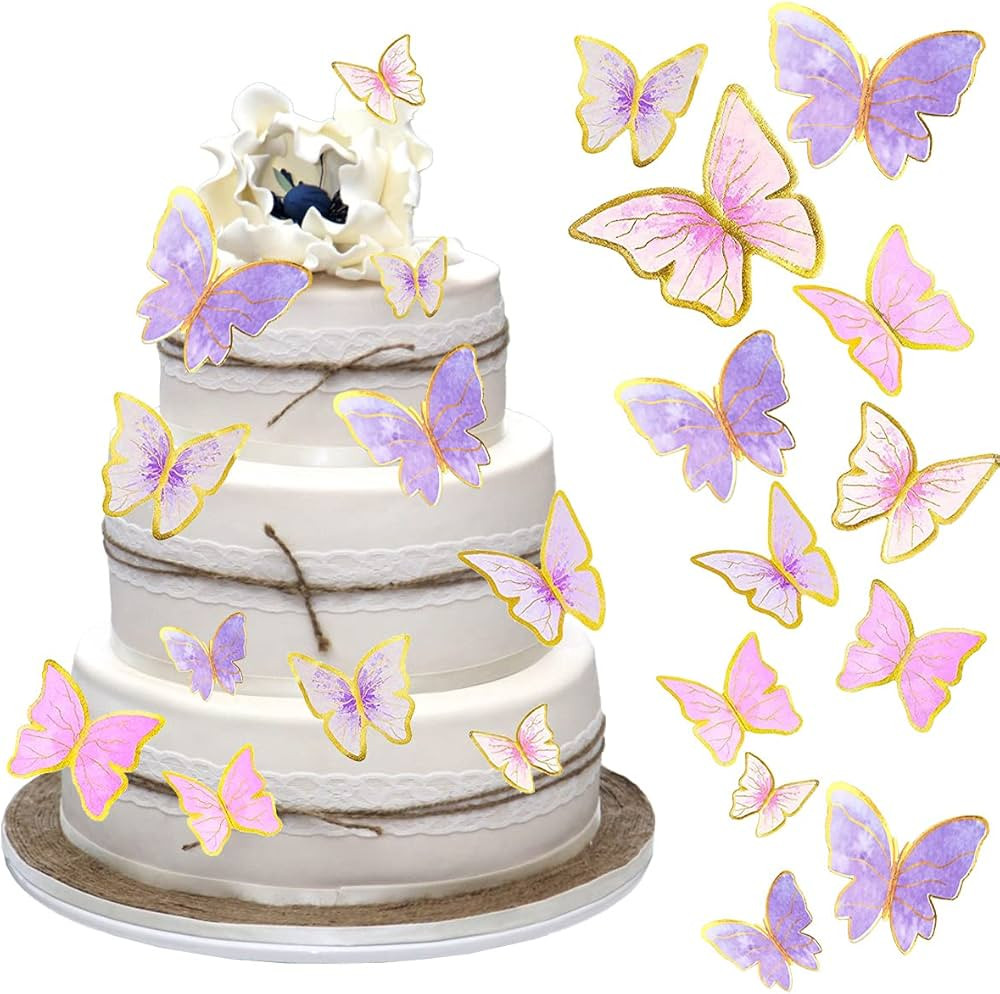 60Pcs Butterfly Cupcake Topper Pink Purple Gold, Lively 3D Butterflies for Cake Decor Birthday An... | Amazon (US)