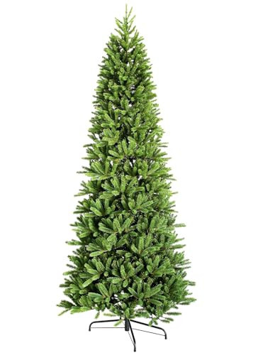 KING OF CHRISTMAS 9ft Artificial Slim Christmas Tree Unlit, King Fraser Fir Skinny Xmas Tree with Foldable Metal Stand, Realistic Green Thin Christmas Tree for Home, Office, Holiday Décor | Amazon (US)