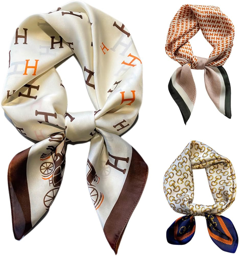 27.5 Inch Silk Feeling Scarf for Women Square Satin Head Scarf Hair Wrap Bandana Set 3 Pack | Amazon (US)