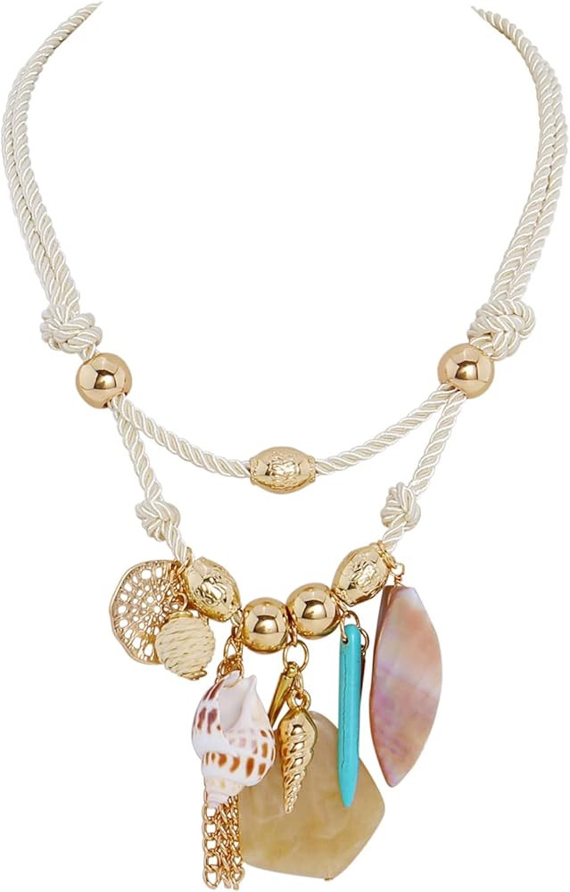 Firstmeet Boho Shell Pendant Necklace for Women Summer Hawaii Beach Handmade Chunky Bib Collar Co... | Amazon (US)