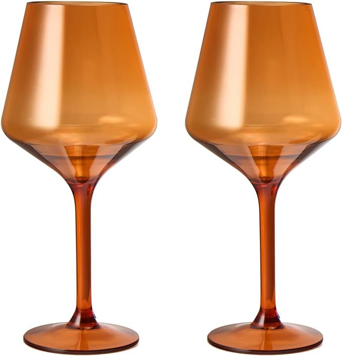 Burnt Orange Shatterproof Tritan Stemmed Wine Glasses, Acrylic Glasses Tritan Drinkware, Unbreaka... | Amazon (US)