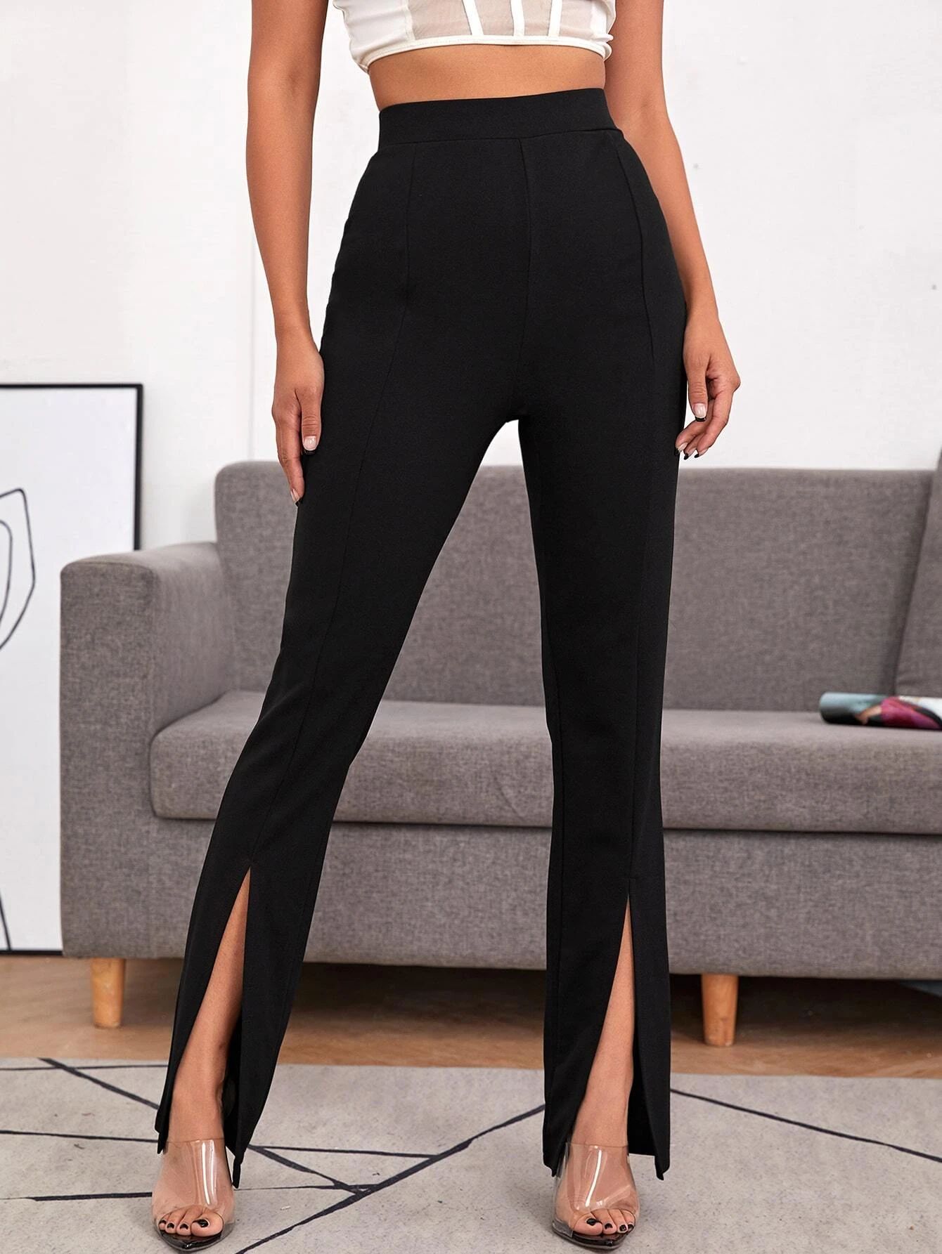 SHEIN Slit Hem Solid Pants | SHEIN