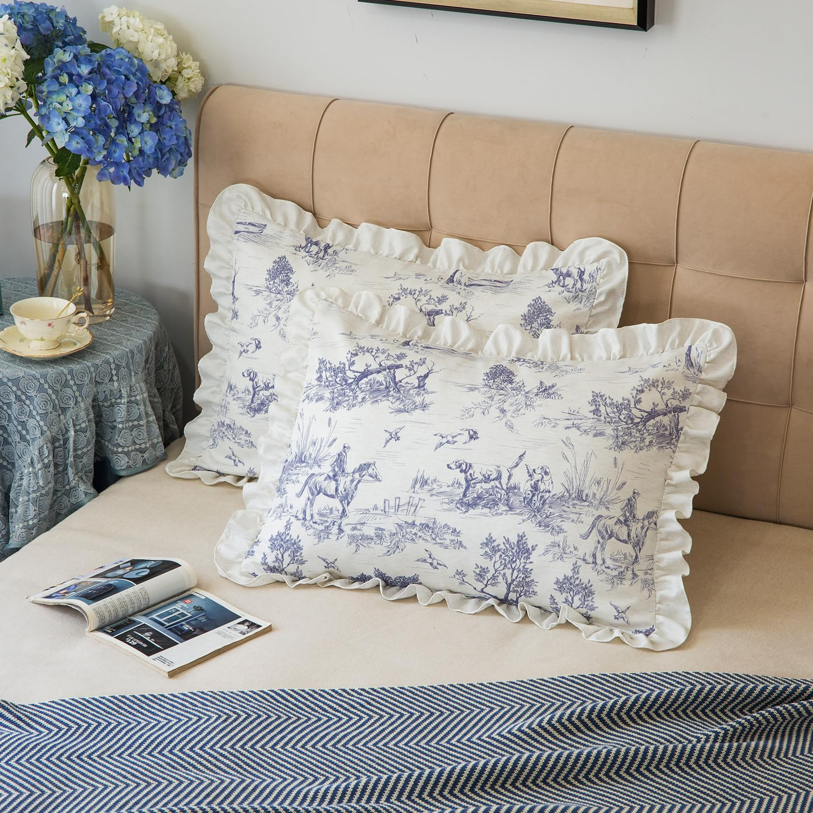 Pillow Shams Set of 2 Classic French Village Printed Linen Fabric Decorative Pillow Cases Retro R... | Amazon (US)