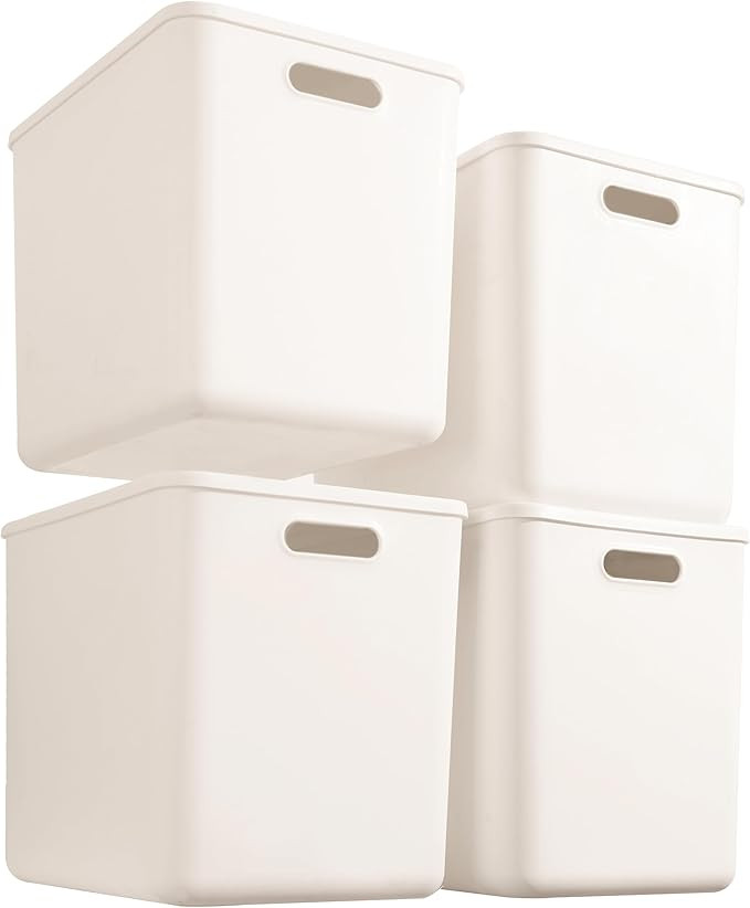 4 pack large plastic White storage bins Baskets, Toy Box Chest with Lids and Handle，Organizer C... | Amazon (US)