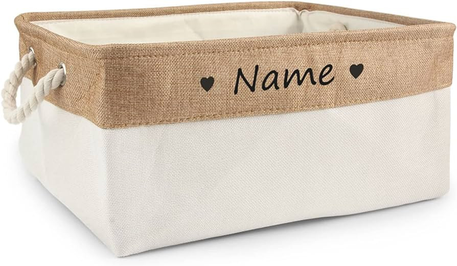 Personalized Dog Toy Box, Dog Toy Basket Storage with Cotton Handle, Customized Name and Paw Hear... | Amazon (US)