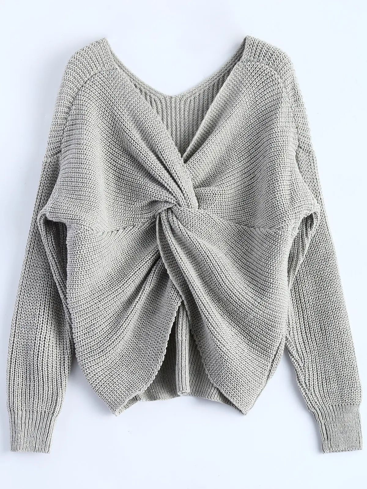 V Neck Twisted Back Sweater | Rosegal US