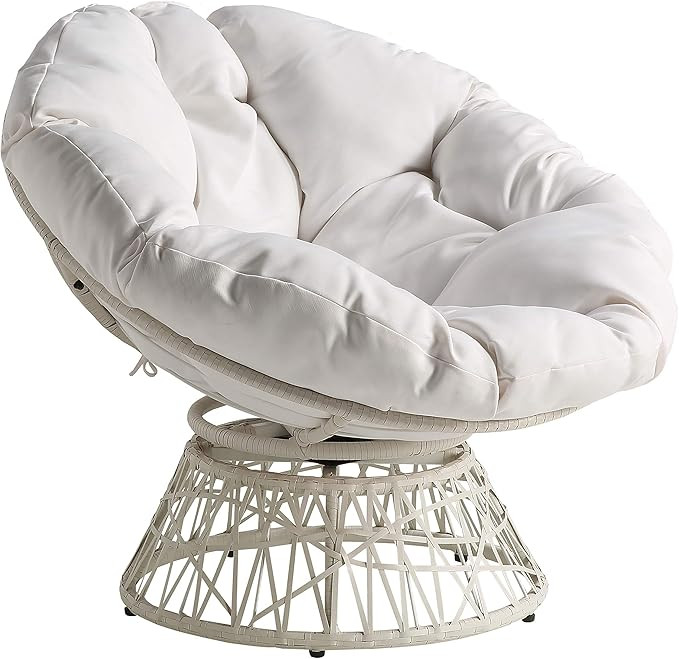 OSP Home Furnishings Wicker Papasan Chair with 360-Degree Swivel, 40” W x 36” D x 35.25” H, White Fr | Amazon (US)