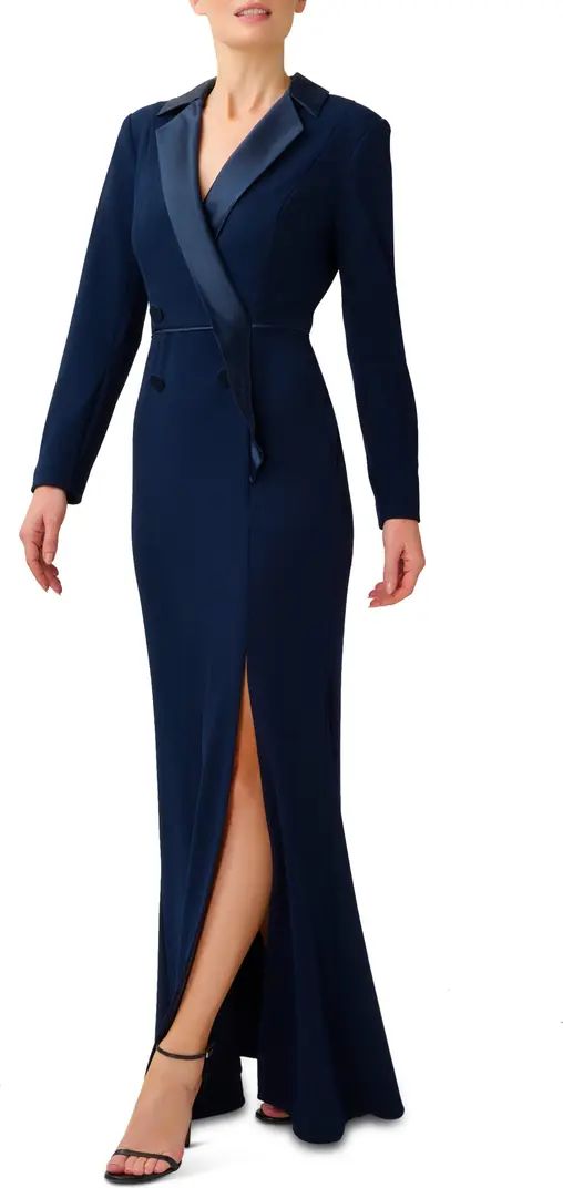 Crepe Long Sleeve Tuxedo Trumpet Gown | Nordstrom