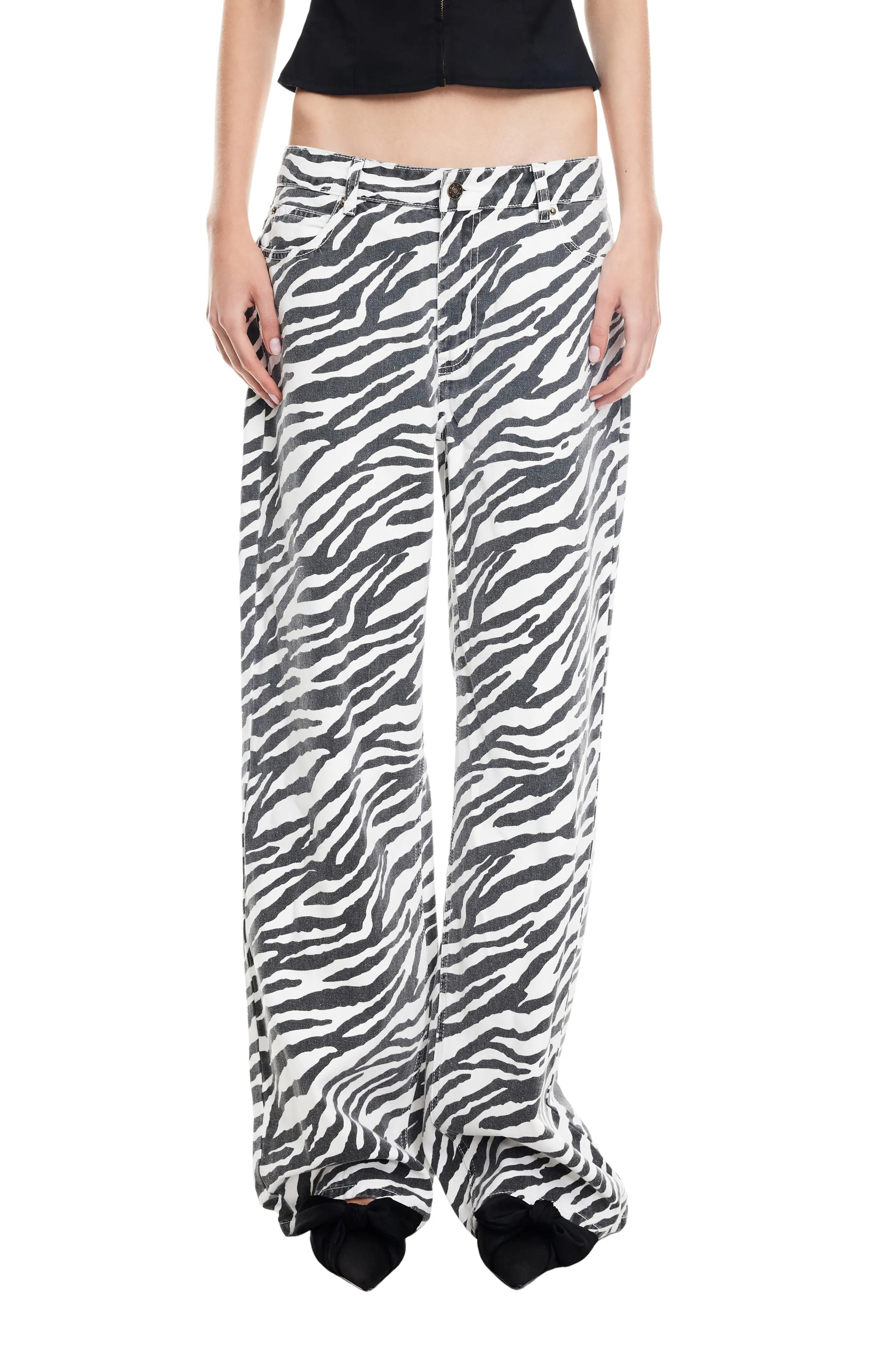 LIONESS Top Model Zebra Stripe Low Rise Baggy Jeans (Women) | Nordstrom | Nordstrom