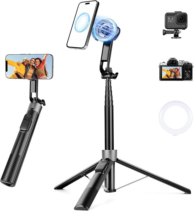 70" Magnetic Phone Tripod, Selfie Stick Tripod for iPhone Magsafe with Rechargeable Remote & 2 in... | Amazon (US)