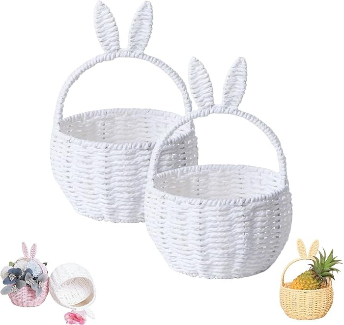 HELLORSO Basket with Handle Easter Bunny Rattan Woven Picnic Baskets with Rabbit Ear Straw Wicker... | Amazon (US)