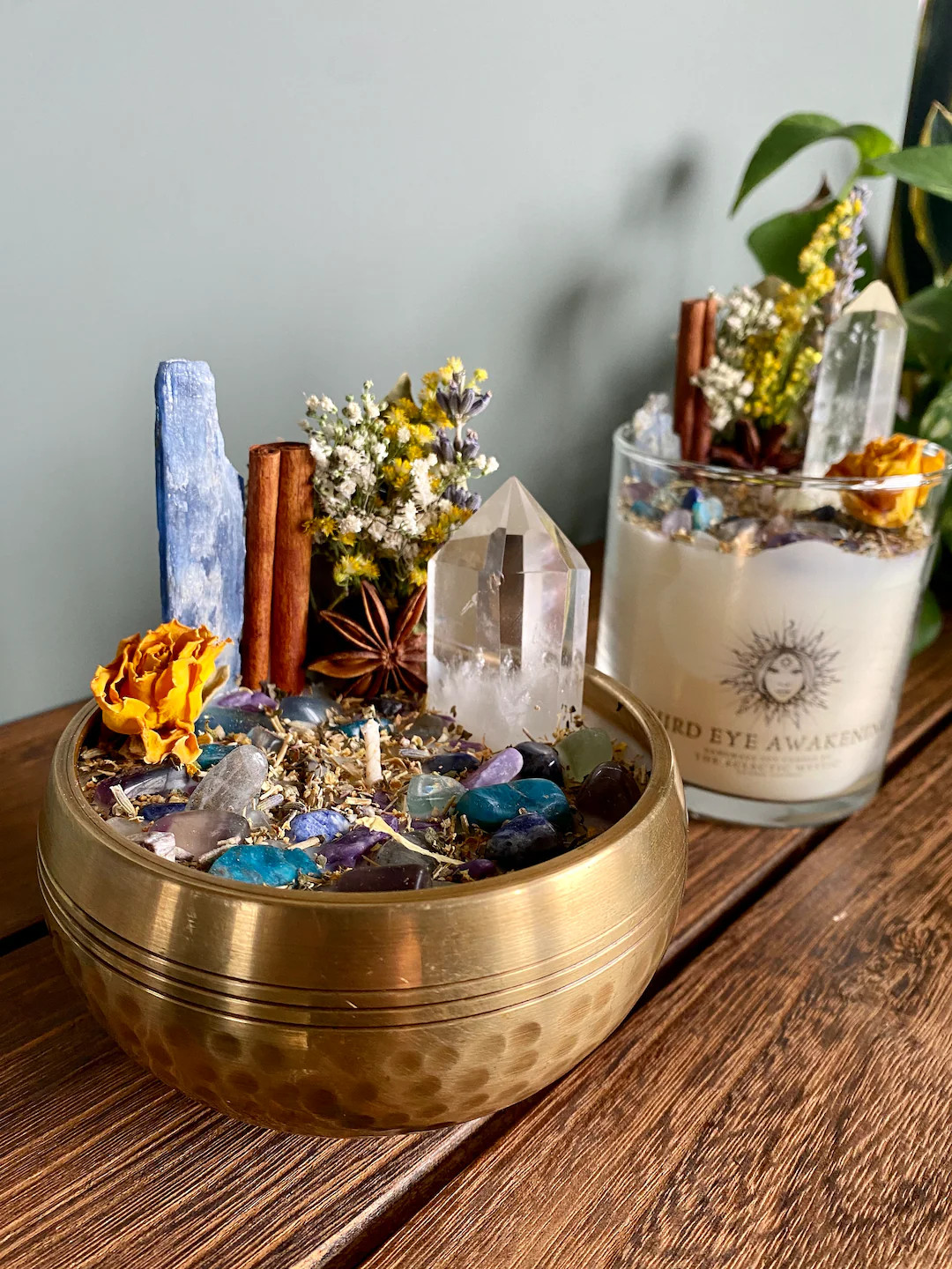 Third Eye Awakening Intention Candle With Crystals Herbs & Flowers Bay Leaf Tobacco Soy Wax, Crys... | Etsy (US)