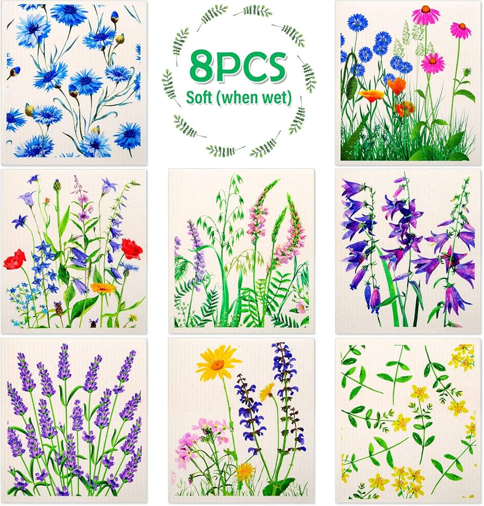 Lucomb Swedish Dish Cloths for Kitchen, 8 Pack Reusable Kitchen Dish Rags Quick Drying Assorted C... | Amazon (US)