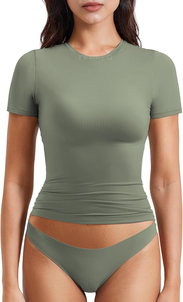 YEOREO Women's Double Lined Fitted Basic Tops Casual Short Sleeve Crew Neck T Shirt Sweeney Y2K G... | Amazon (CA)