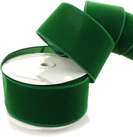 Ribbon Traditions 2.5" Wired Suede Velvet Ribbon Emerald Green - 25 Yards | Amazon (US)