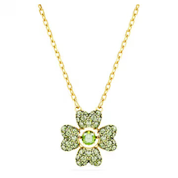 Idyllia pendant, Clover, Green, Gold-tone plated by SWAROVSKI | SWAROVSKI