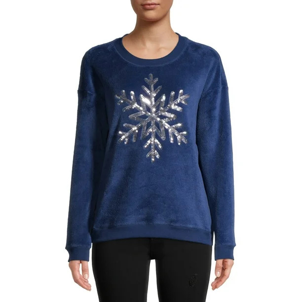 Women's Christmas Plush Crewneck Sweatshirt | Walmart (US)