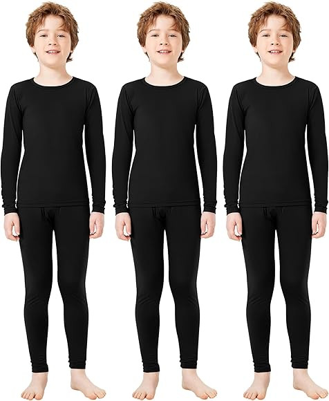 Silkfly 3 Set Boys Thermal Underwear Set Base Layer Fleece Lined Underwear for Kids Shirt and Pan... | Amazon (US)