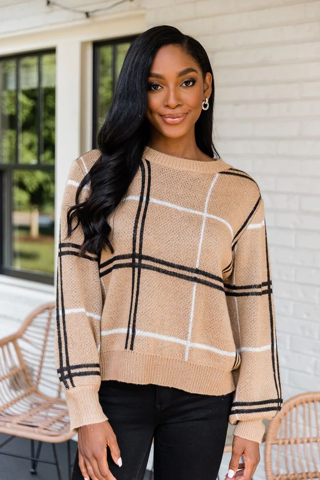 Classic Beauty Brown Plaid Sweater | The Pink Lily Boutique