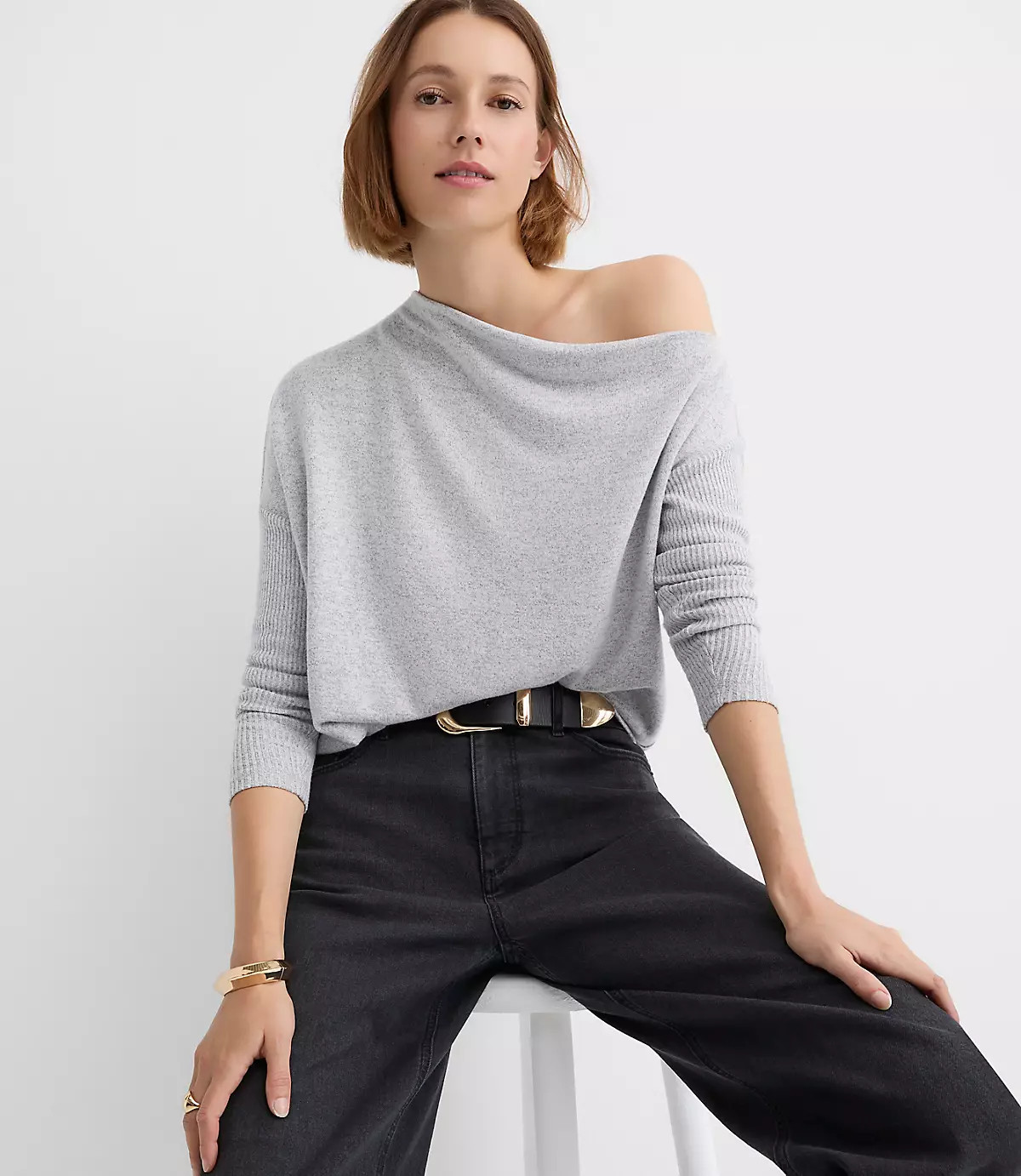Heathered Ribtrim Jersey Off The Shoulder Top | LOFT