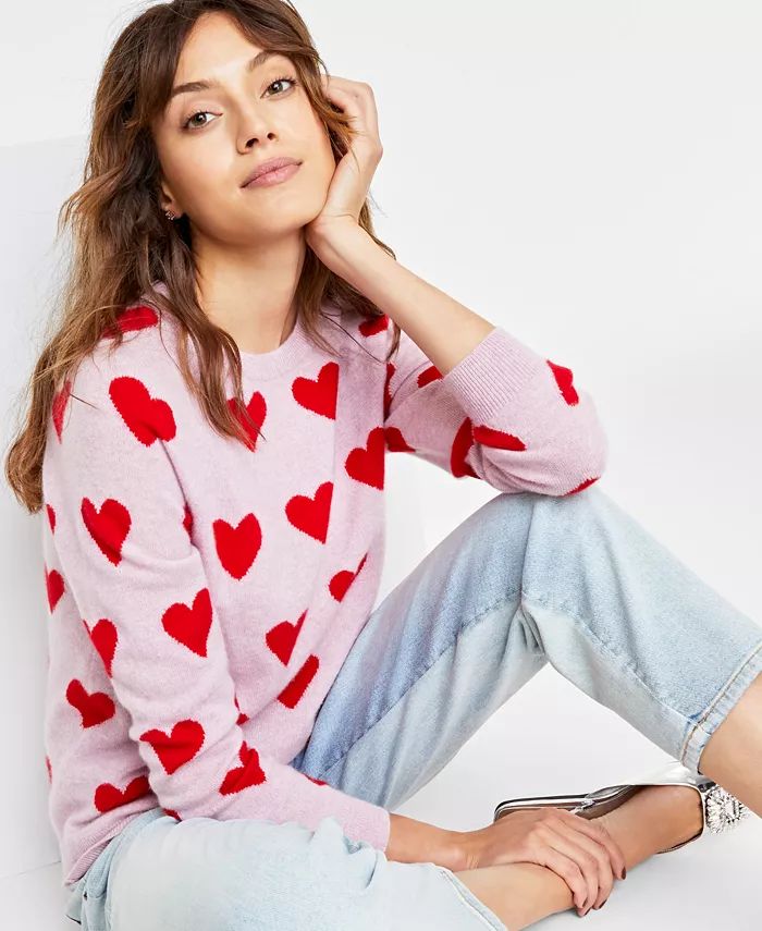 Women's Heart Crewneck 100% Cashmere Sweater, Created for Macy's | Macy's