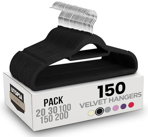 Utopia Home Premium Velvet Hangers 150 Pack - Non-Slip Clothes Hanger with Tie Bar - Black Hangers with 360 Degree Rotatable Hook - Heavy Duty Coat Hanger | Amazon (US)