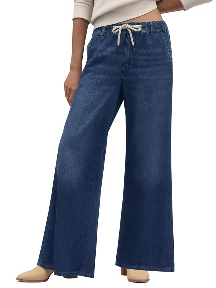 Cicy Bell Womens Wide Leg Flare Jeans Casual Drawstring High Waist Vintage Denim Pants with Pocke... | Amazon (US)