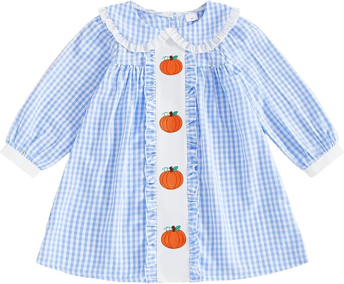 Toddler Baby Girl Halloween Dress Smocked Pumpkin Outfit Long Sleeve A-line Doll Collar Fall Dres... | Amazon (US)