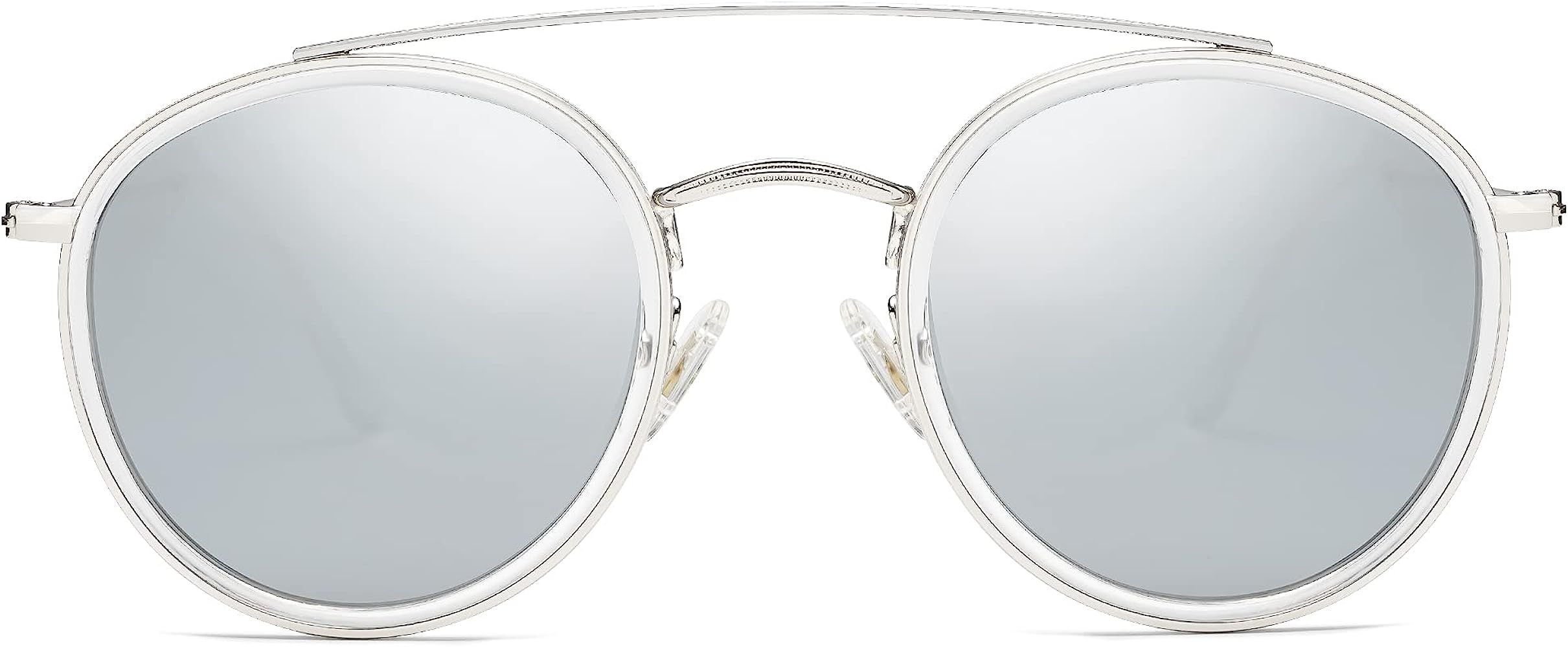 SOJOS Retro Round Double Bridge Polarized Sunglasses for Women Men Twin Beams Circular UV400 Sunnies | Amazon (US)