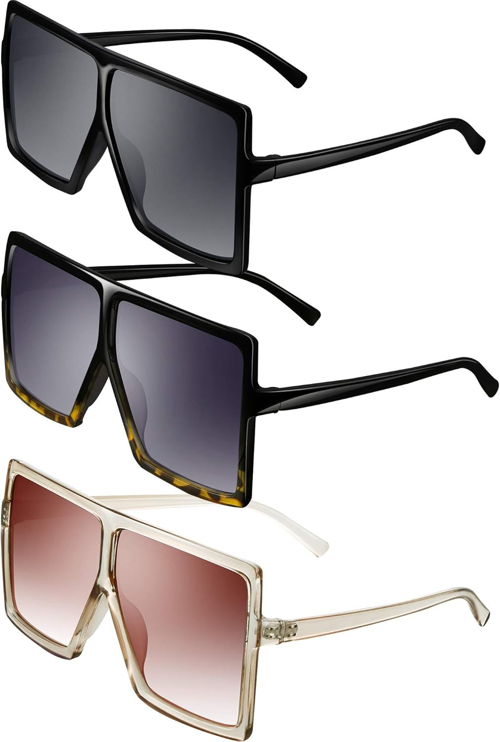 3 Pieces Oversized Square Sunglasses Flat Top Fashion Shades Oversize Sunglasses | Amazon (US)