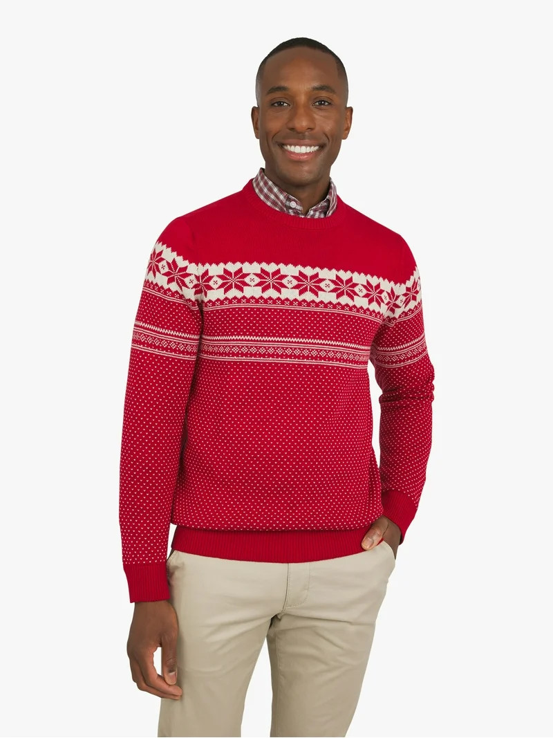 Chaps Men's & Big Men's Cotton Holiday Fairisle Crewneck Sweater, Sizes S-3XL | Walmart (US)