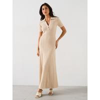 V by Very Short Sleeve Collared Button Down Midaxi Dress - Natural | Very (UK)