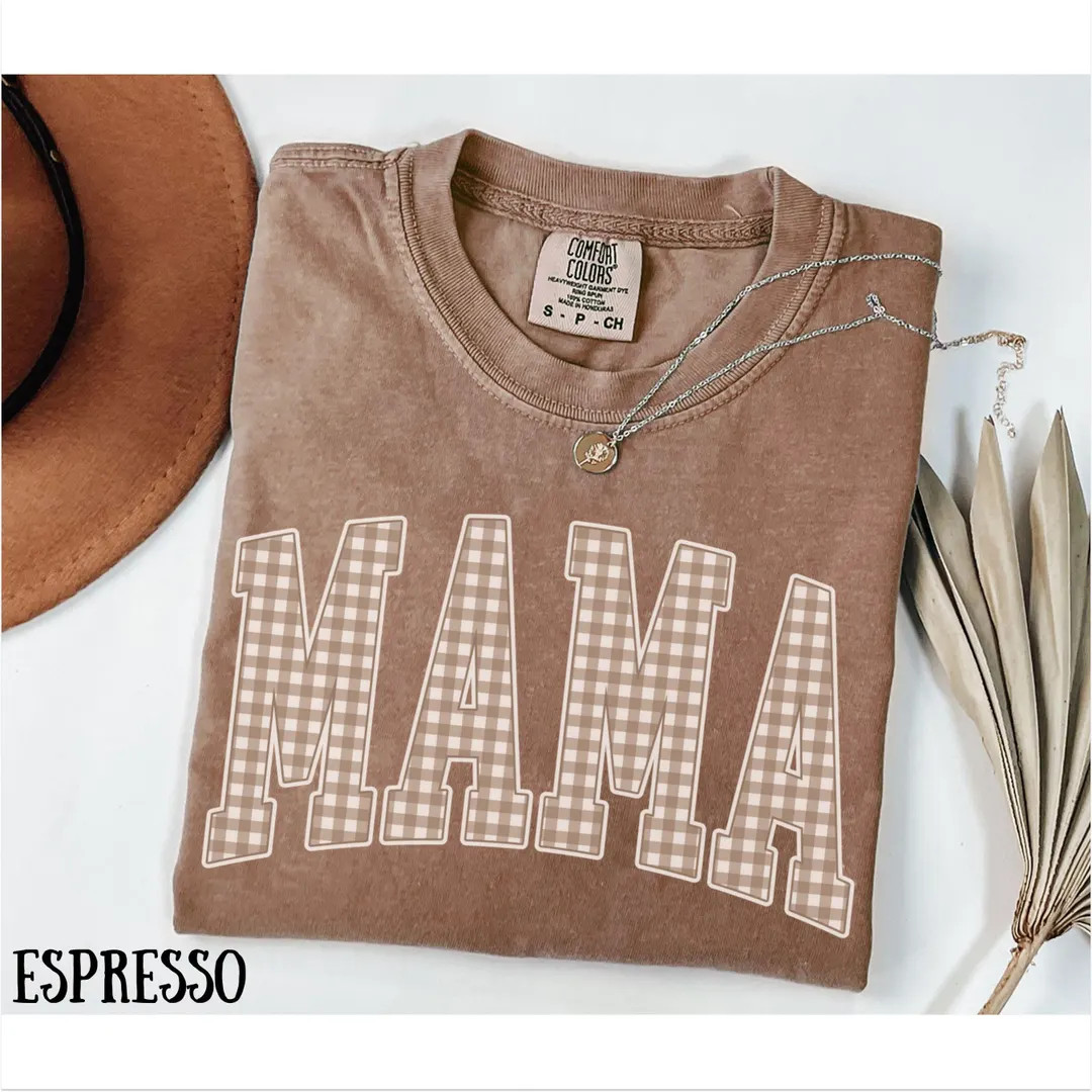 Comfort Colors® Mama Shirt Gingham Mama Shirt Vintage Mama Shirt Aesthetic Mama Shirt Pregnancy ... | Etsy (Global)