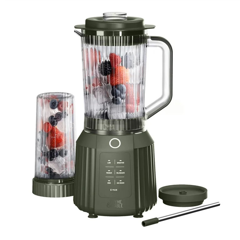 Thyme & Table Countertop Blender Duo, 1100W, 57oz Tritan Pitcher, 6-Point Stainless Steel Blade, ... | Walmart (US)